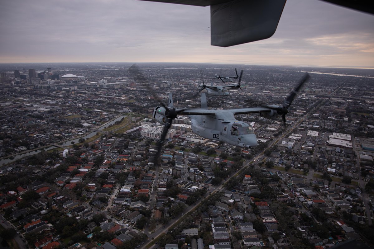U.S. Marines (@usmc) on Twitter photo #MarineCorps MV-22 Ospreys with <a href="/marforres/">Marine Corps Reserve</a> perform a formation flight.
MV-22 Osprey pilots and flight crews conducted a flight rehearsal in preparation for the flyover during Super Bowl LIX.
#USMC #FlyMarines #USMC250 #USMCNOLA #MarineCorps MV-22 Ospreys with <a href="/marforres/">Marine Corps Reserve</a> perform a formation flight.
MV-22 Osprey pilots and flight crews conducted a flight rehearsal in preparation for the flyover during Super Bowl LIX.
#USMC #FlyMarines #USMC250 #USMCNOLA
