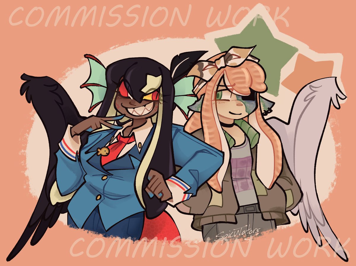 a double Halfbody commission for <a href="/floor_squid/">floor!</a> of their OC Sepia, and @ASipofKohi 's OC Paradise.

#VGenComm