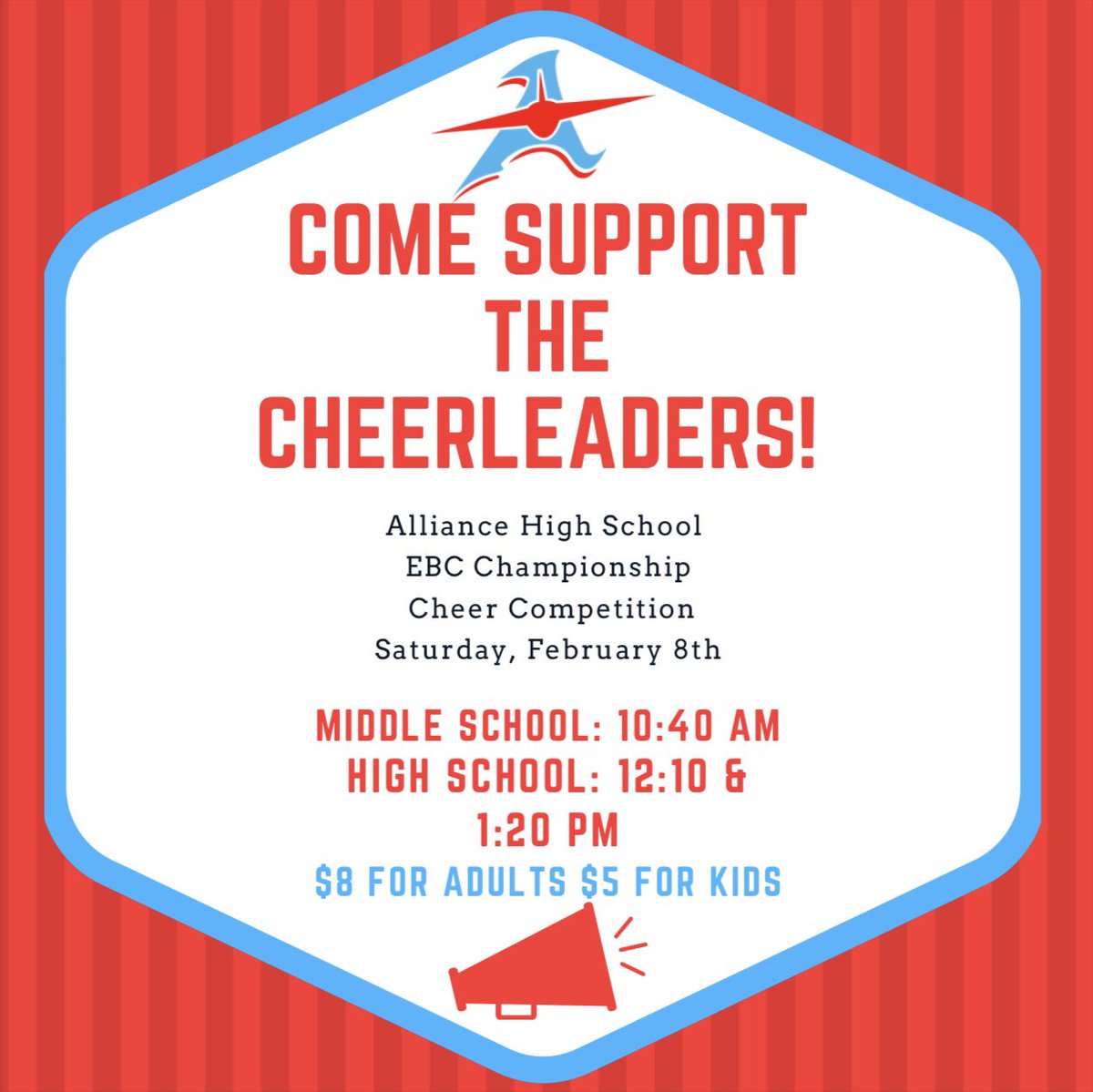 THIS WEEKEND🤩
Come support the Alliance cheerleaders♥️🩵

Alliance fans are encouraged to wear BLUE🩵
We want to see an ocean of Alliance fans supporting the girls