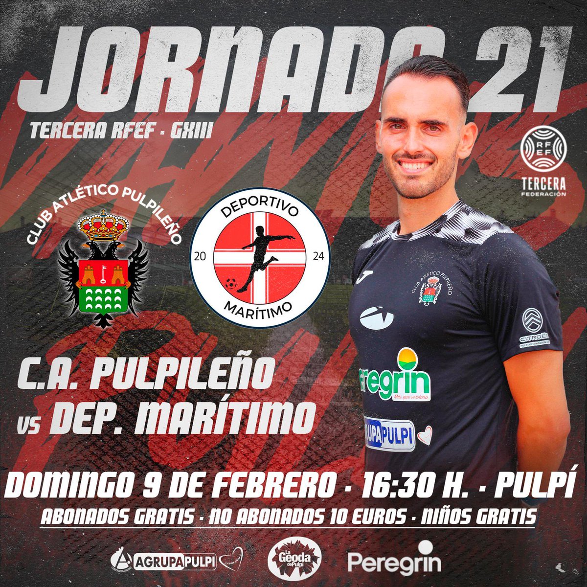 📍 𝐉𝐎𝐑𝐍𝐀𝐃𝐀 𝟐𝟏

🆚 <a href="/depmaritimo/">Deportivo Marítimo</a> 
🗓️ Domingo, 9 de febrero 
⏰ 16:30
🏟️ San Miguel de Pulpí 
🏆 Tercera RFEF | G.XIII

#VamosPulpileño🔴⚫️