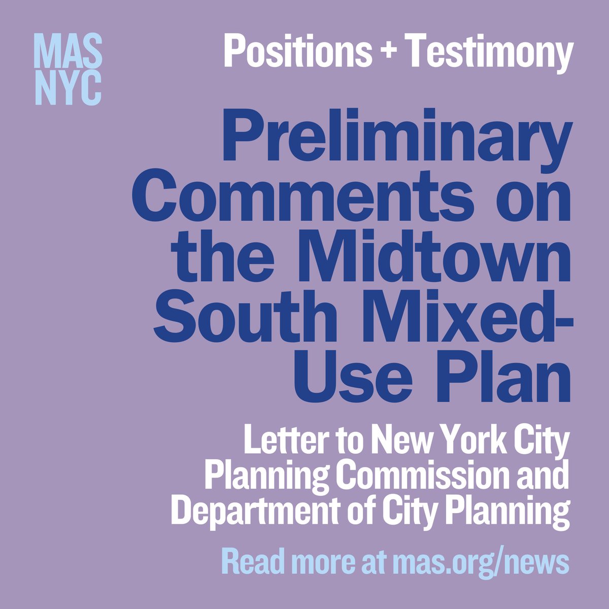 Preliminary Comments on the #MidtownSouth Mixed-Use Plan (MSMX): Read the letter from MAS to the New York City Planning Commission and <a href="/NYCPlanning/">NYC Planning</a> 

✍️ mas.org/news/prelimina…