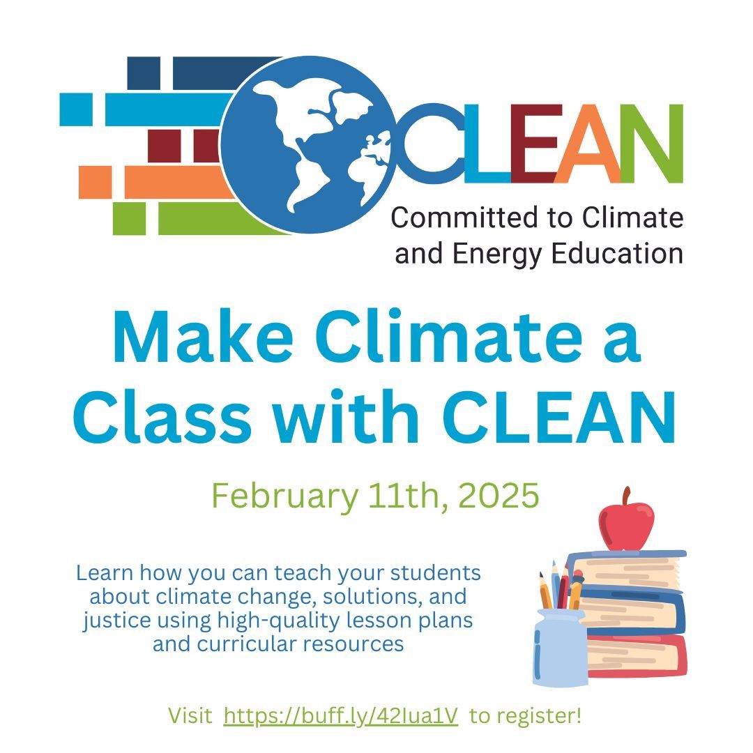 Looking to teach climate change, solutions, and justice? Join the Worldwide Climate and Justice Education Week Community Webinar to discover valuable materials from CLEAN and SubjectToClimate. Register now to enhance your climate education toolkit!🌿 buff.ly/42Iua1V🔗