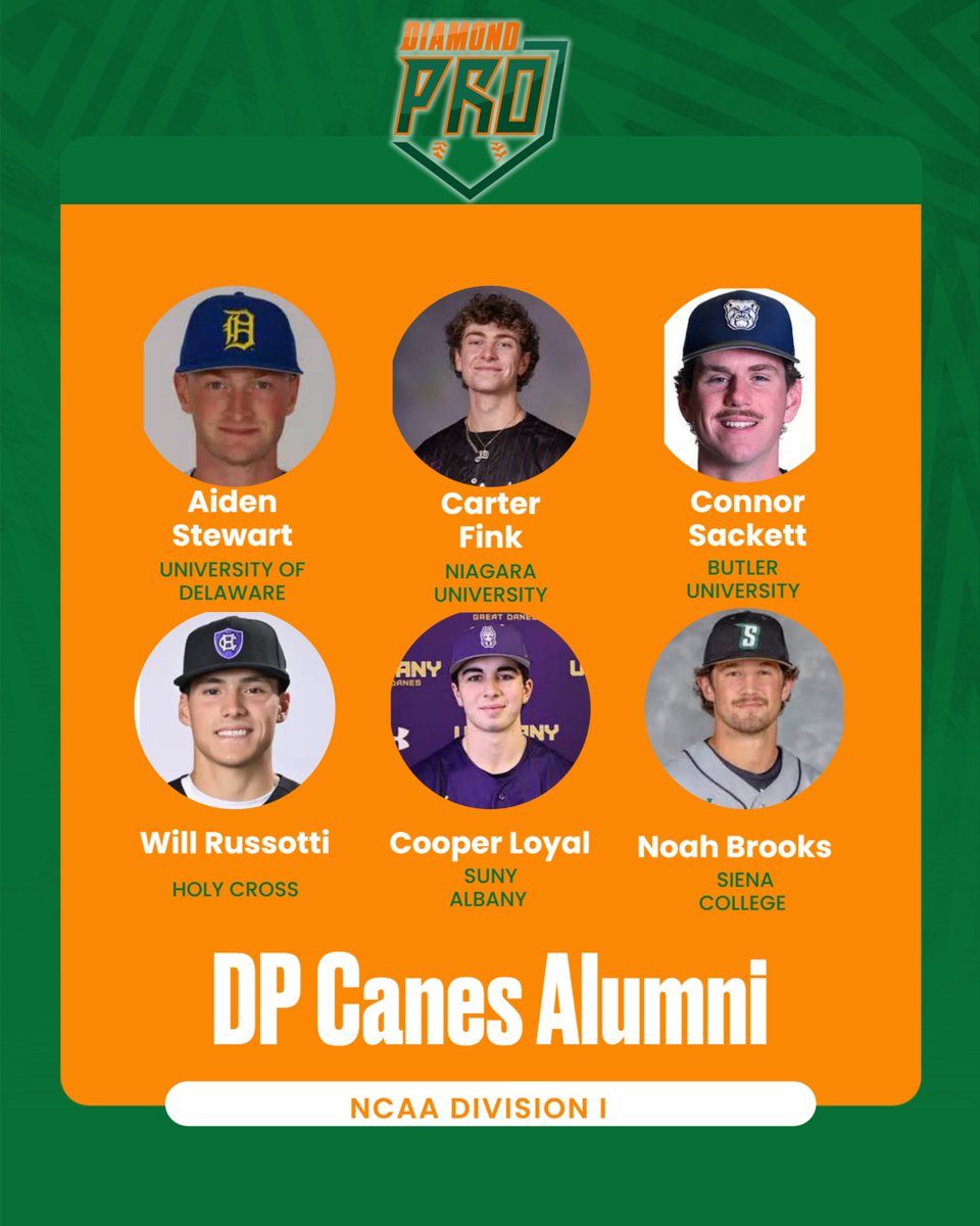 🚨 DP Canes Alumni Spotlight 🚨

🔹 Aiden Stewart – Junior 2B | Delaware
🔹 Carter Fink – Soph RHP | Niagara
🔹 Connor Sackett – Junior C/1B | Butler
🔹 Will Russotti – Junior RHP | Holy Cross
🔹 Cooper Loyal - Soph SS | Albany
🔹 Noah Brooks - Soph C | Siena

#DPnation #DPcanes