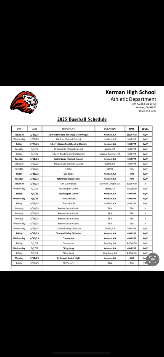 Kerman Baseball (@kermanbaseball) on Twitter photo The schedule is out! Can’t wait to get this season started! The schedule is out! Can’t wait to get this season started!