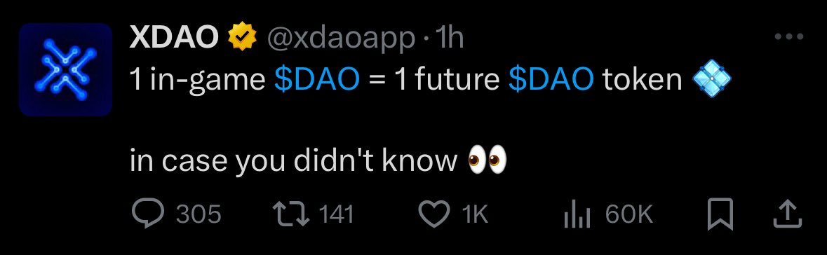 BREAKING:
 1 in game $DAO = 1 $DAO future tokens 
We are mining token not point ☺️
What do you think will it Cook or not