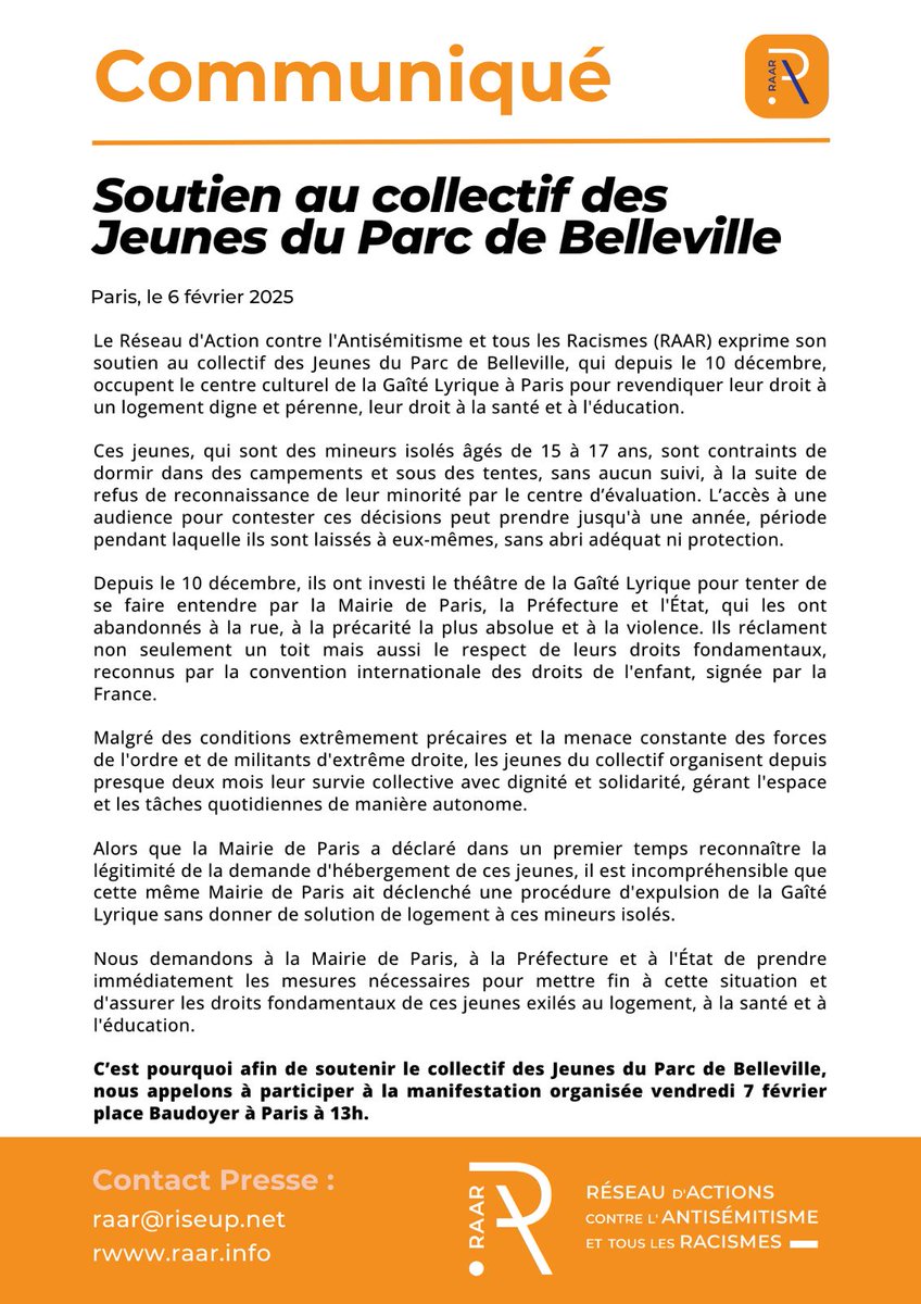 En  solidarité avec les #mineursisolés mobilisés depuis plusieurs semaines afin d'obtenir un hébergement digne et pérenne. Le problème se pose dans tout le pays: stop à l'errance forcée et aux expulsions répétées