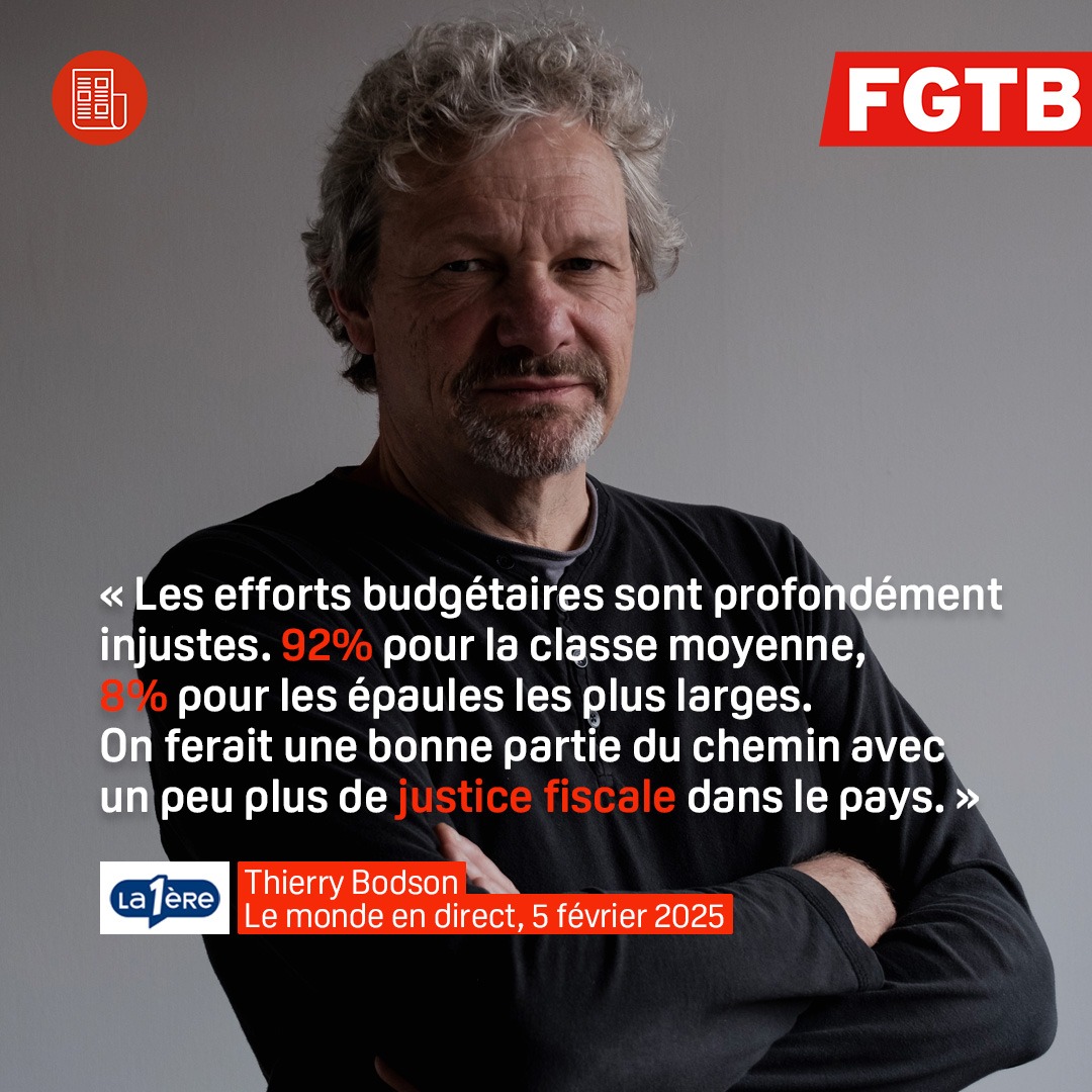 FGTB (@syndicatfgtb) on Twitter photo On va devoir faire des efforts mais certains beaucoup plus que d'autres. Thierry Bodson était l'invité de #lemondeendirect sur la <a href="/lapremiere/">La Première</a> ce 5 février pour réagir à l'accord De Wever. Réécoutez l'émission ici : auvio.rtbf.be/emission/le-mo… On va devoir faire des efforts mais certains beaucoup plus que d'autres. Thierry Bodson était l'invité de #lemondeendirect sur la <a href="/lapremiere/">La Première</a> ce 5 février pour réagir à l'accord De Wever. Réécoutez l'émission ici : auvio.rtbf.be/emission/le-mo…