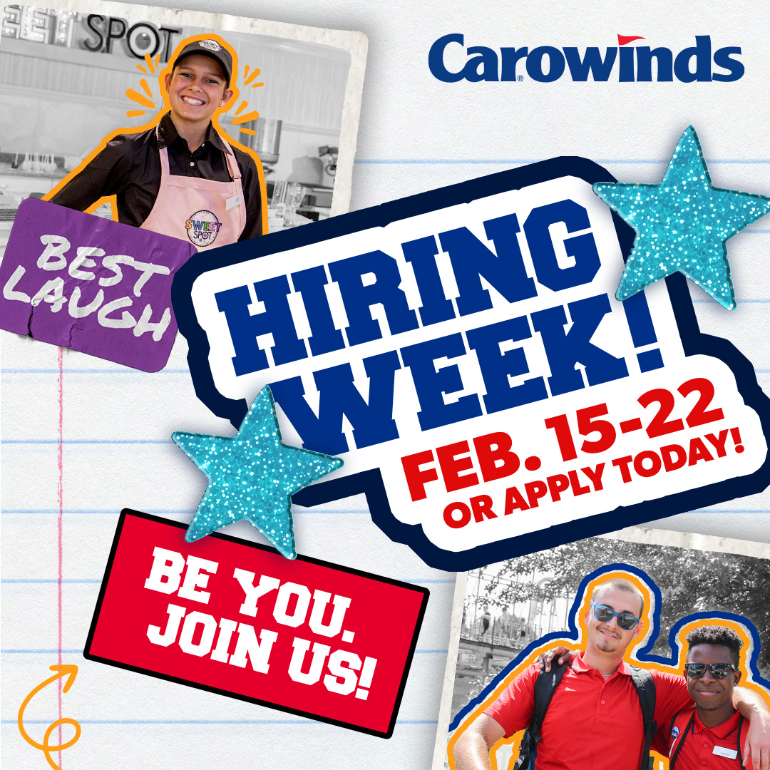 #NationalHiringWeek kicks off on Feb. 15. We're hiring 2,500 seasonal associates for the 2025 season – don't miss your chance to be part of our FUN team.

At #Carowinds, you'll meet amazing people, create lasting memories &amp; enjoy incredible perks!

APPLY: bit.ly/3CNTM2A