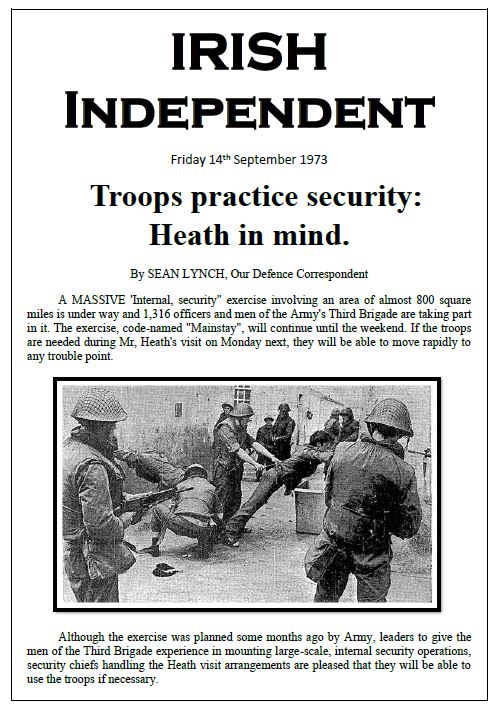 curraghhistory's tweet image. In September 1973, at the height of the Northern Ireland troubles, British Prime Minister Edward Heath flew into Baldonnel Aerodrome. Prior to his visit a large scale military exercise, code-named “Mainstay” took place at the Curragh Camp.
curragh.info/archives/ExMai…