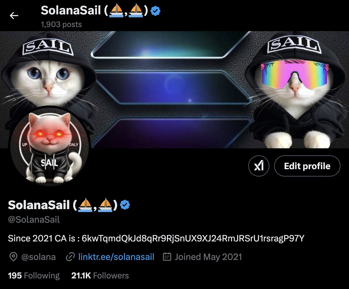 SolanaSail's tweet photo. Verified X checkmark : โ
#SAIL is the ticker
ca : 6kwTqmdQkJd8qRr9RjSnUX9XJ24RmJRSrU1rsragP97Y
GN #Sailor
#Solana #solanasail https://t.co/O16RqMnYgc