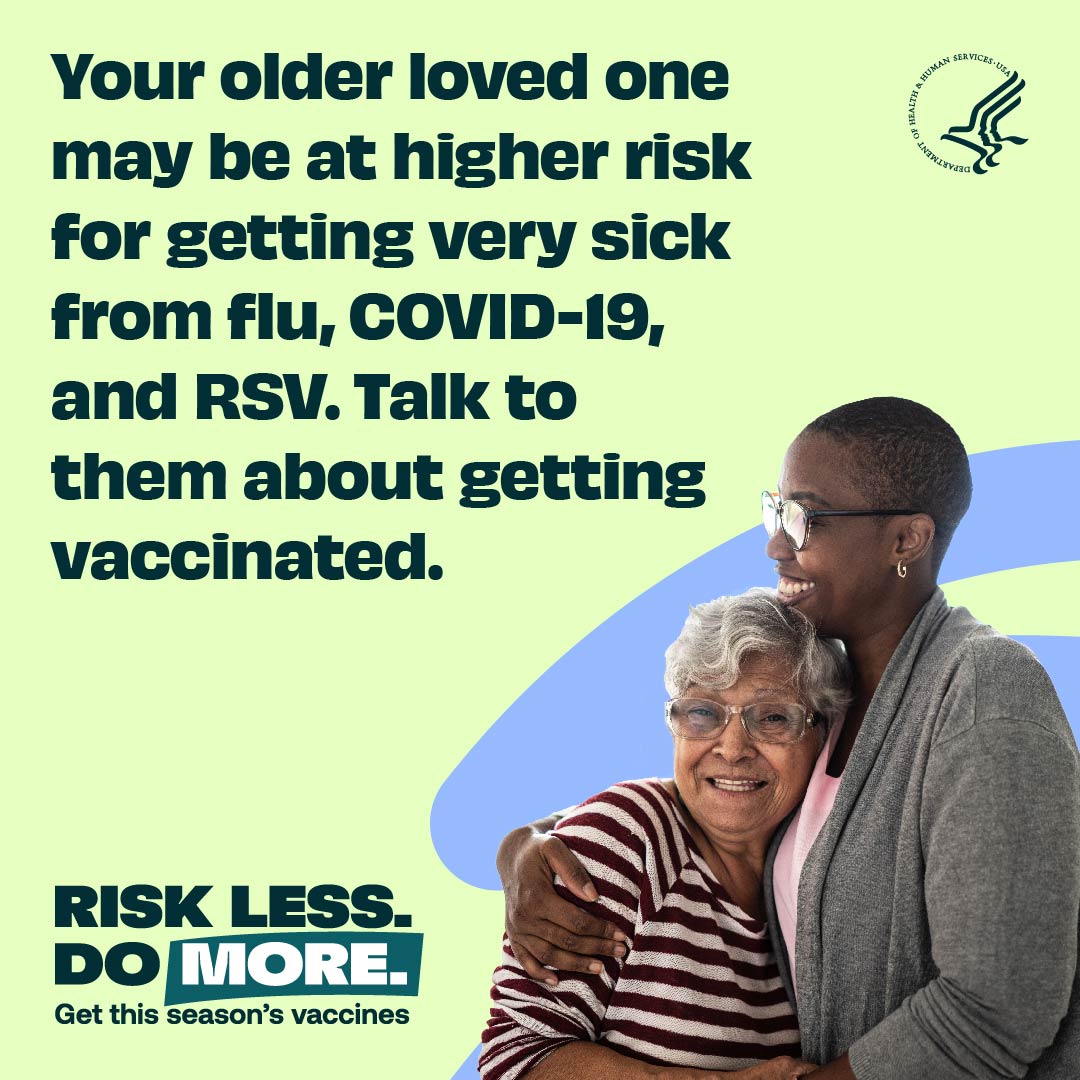 riverhills4all's tweet photo. Your older loved one may be at higher risk for getting very sick from flu, COVID-19, and RSV. Help them get vaccinated. To find the clinic closest to you, check out our website: https://t.co/sbysPNeSoy #RiskLessDoMore #riverhillshc https://t.co/dOc6wnho7K