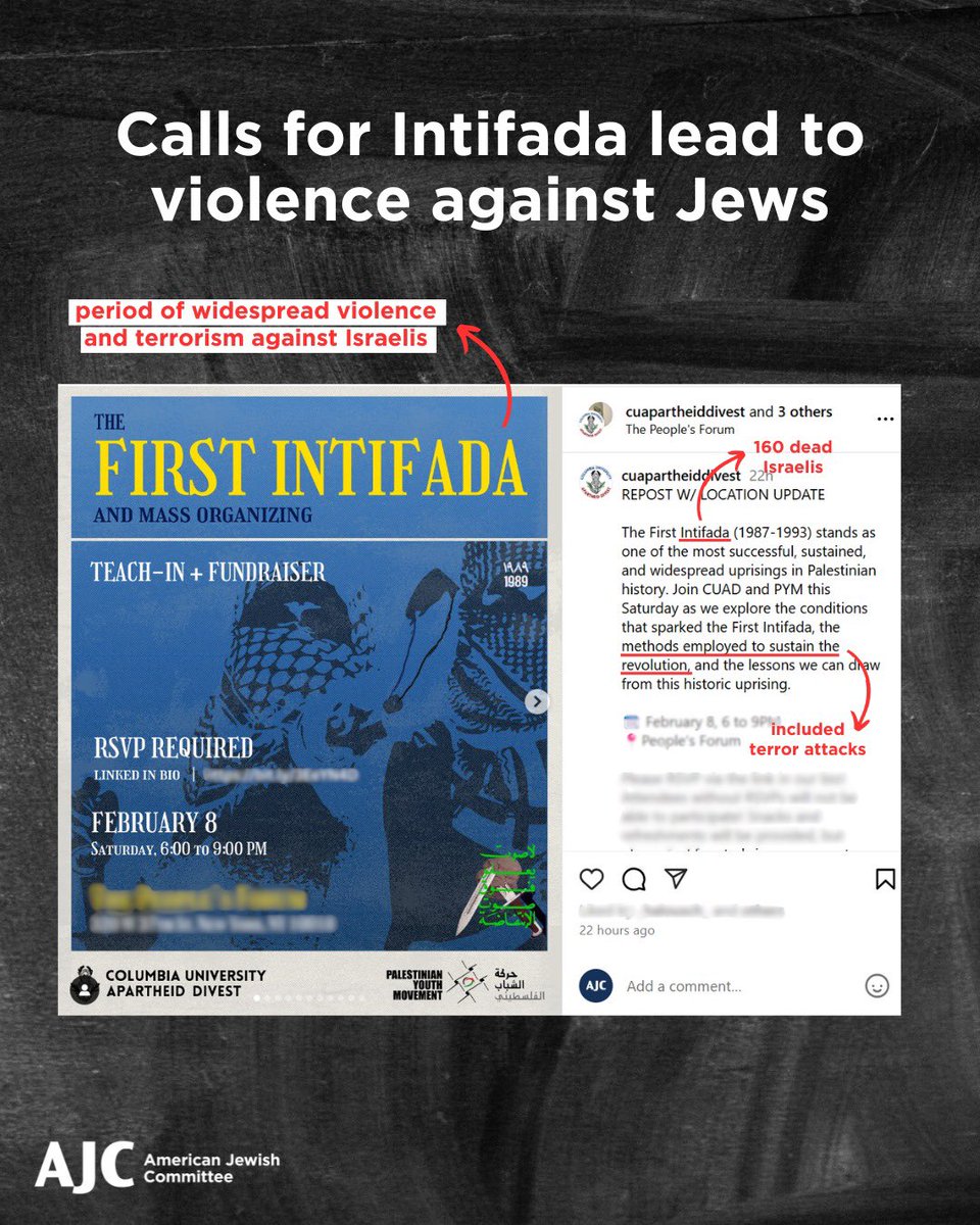 AJCGlobal's tweet photo. Glorifying the Intifadas glorifies terrorism. This is not okay.

https://t.co/wHbzmImFu2 https://t.co/c6eexYqyT2