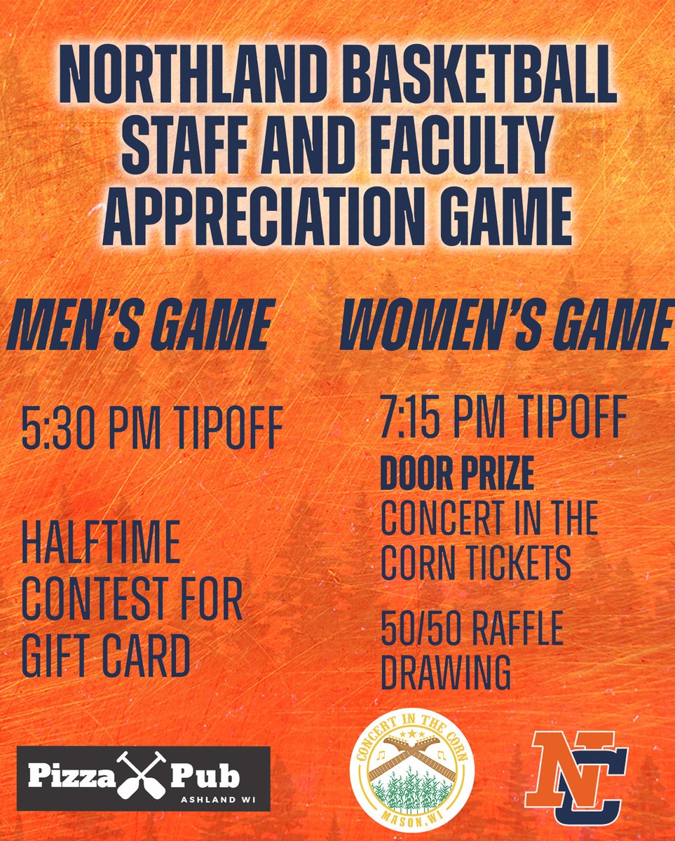 Wednesday, Feb. 12th is our Staff and Faculty Appreciation Game for Men’s and Women’s Basketball!!!

By showing up you will be entered in a drawing for TWO Concert in the Corn Tickets for Aug. 21st and a chance to win a Pizza Pub Gift Card!! Plus a 50/50 raffle will be held!!
