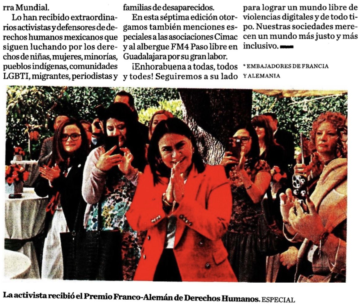 ✍️📰Lean el artículo "Olimpia: Francia y Alemania reconocen su lucha" que nuestros Embajadores en🇲🇽 publican en <a href="/Milenio/">Milenio</a> sobre <a href="/OlimpiaCMujer/">Olimpia</a>, laureada del Premio🇫🇷🇩🇪 de DH Gilberto Bosques, y la próxima cumbre #AIActionSummit (París, 10-11 de febrero).

▶️urlz.fr/u0rQ
