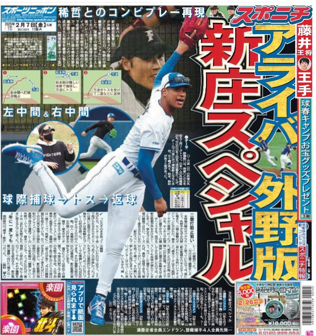 きょう7日付東京版1面 日本ハム #新庄剛志 監督(53)が沖縄・名護