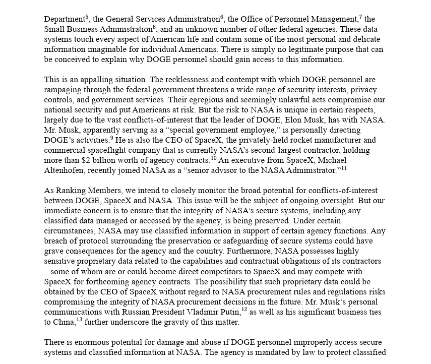 ValerieFoushee's tweet image. The CEO of SpaceX, Elon Musk, having access to confidential @NASA information is a security breach and conflict of interest.

As Ranking Member of the Space Subcommittee, I joined @RepZoeLofgren in asking NASA to clearly outline any current and future interactions with DOGE.