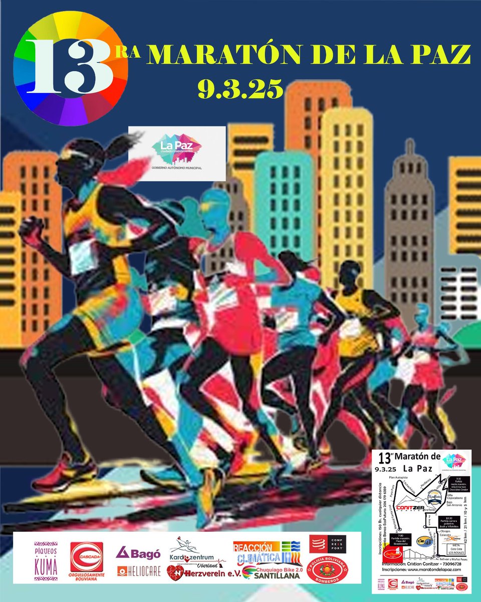 RUNBolivia's tweet photo. ¡Atención La Paz!               
13va Maratón de La Paz    
Fecha: 09/03/2025               
Más información: 73096728 https://t.co/NkO9Uz650Y