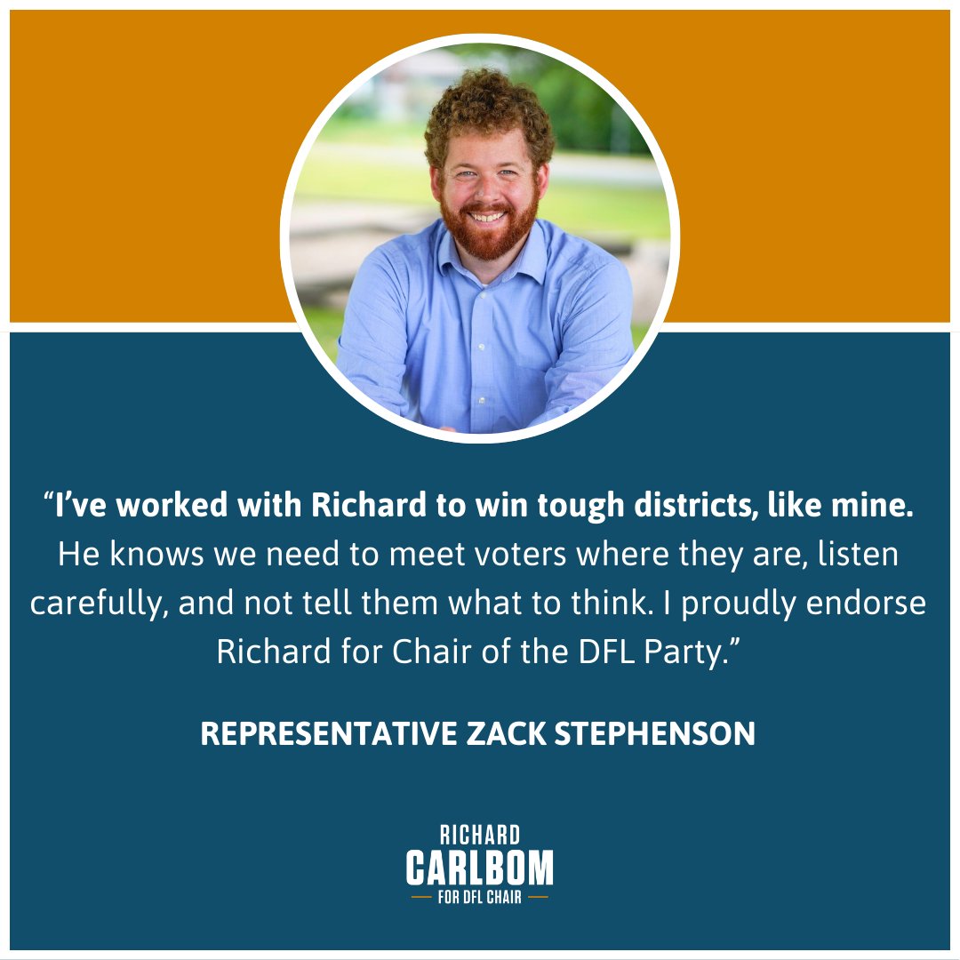 Richard Carlbom (@richardcarlbom) on Twitter photo Winning tough districts starts with listening to voters, building bridges, and leading with the heart. No one does that better than <a href="/zackstephenson/">Zack Stephenson</a>, and I'm grateful to have his support! Winning tough districts starts with listening to voters, building bridges, and leading with the heart. No one does that better than <a href="/zackstephenson/">Zack Stephenson</a>, and I'm grateful to have his support!