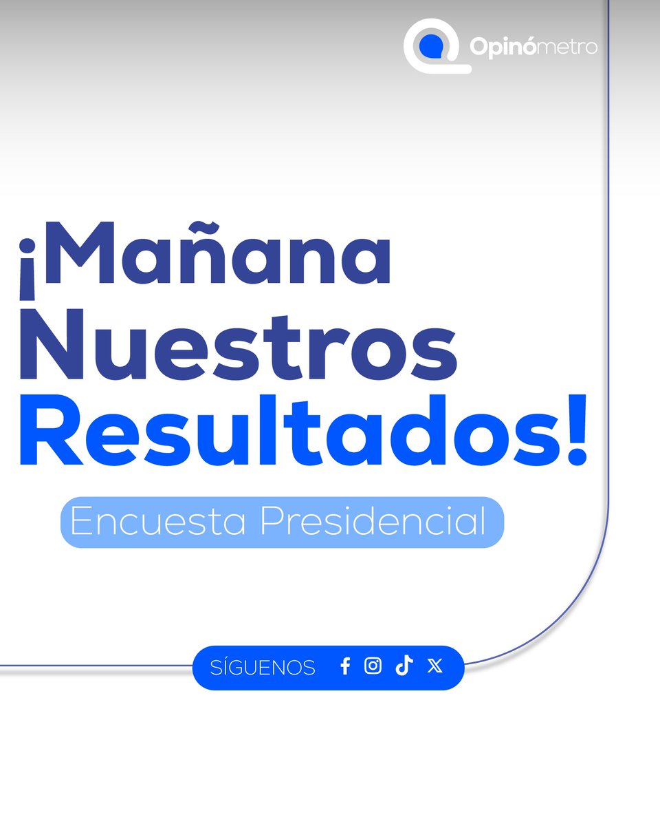 #OPINOMETRO te trae los resultados exclusivos de la encuesta nacional más confiable del año:
✅ 4,200 encuestas. 
🎯 95% de confianza
🗣️ Datos que reflejan tu voz desde cada rincón del territorio.

🔥 ¿Habrá sorpresas? ¿Cambios de tendencia?
📊Mañana, desbloqueamos los hallazgos.
