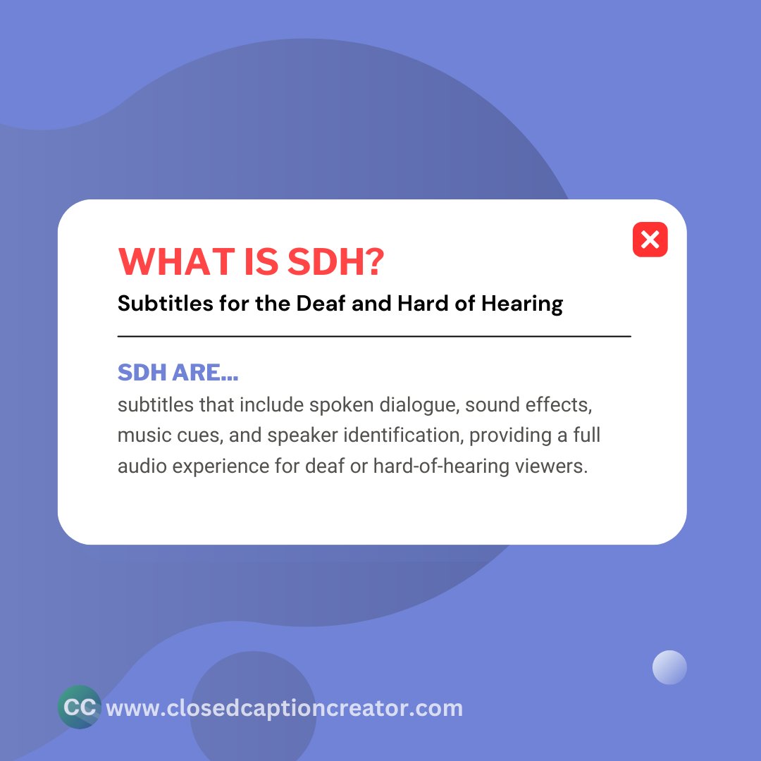 CCCreatorApp's tweet image. 🔊 What is SDH? 🔊

Subtitles for the Deaf and Hard of Hearing (SDH) go beyond dialogue—they bring the full audio experience to life! 🎬✨

#SDH #AccessibilityMatters #InclusiveContent #Subtitling