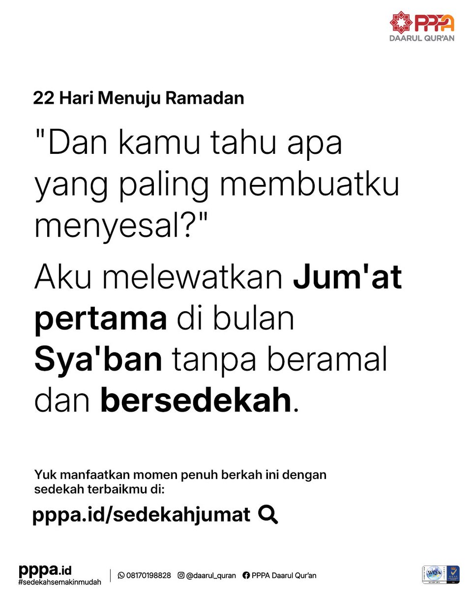 Daarul_Quran's tweet image. #SahabatQu, Jum'at pertama di bulan Sya'ban ini tuh spesial banget! 

Yuk manfaatkan momen penuh berkah ini dengan sedekah terbaikmu di pppa.id/sedekahjumat

#jumatberkah
#syaban
#sedekah
#bulanterbaik
#pppaid
