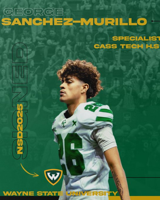 The D Zone (@thed_zone) on Twitter photo Cass Tech 2025 K/P George Sanchez has signed with Wayne State
football.thedzone.com/players/george…
<a href="/_gsm26/">George Sanchez- Murillo⚘4.5⭐️</a> <a href="/Detroit_CTFB/">Cass Tech Football</a> <a href="/WSUWarriorFB/">Wayne State Football</a> Cass Tech 2025 K/P George Sanchez has signed with Wayne State
football.thedzone.com/players/george…
<a href="/_gsm26/">George Sanchez- Murillo⚘4.5⭐️</a> <a href="/Detroit_CTFB/">Cass Tech Football</a> <a href="/WSUWarriorFB/">Wayne State Football</a>