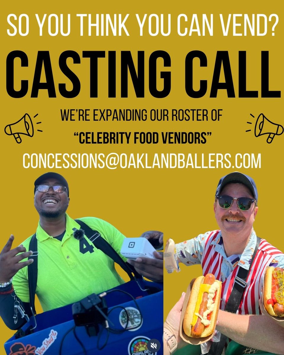 OaklandBallers's tweet photo. Think you could keep up with Ice Cold Kenny or the Hot Dog Mayor? Are you a Churro Champ? Peanuts & Popcorn Prince? A Hot Coco Hero? We're talkin' 80s WWE meets vending.
✅ Create a gimmick
✅ Get in character
✅ Show off your vending call
✅ Email us a video
Finalists will compete at FansFest on 3/1.