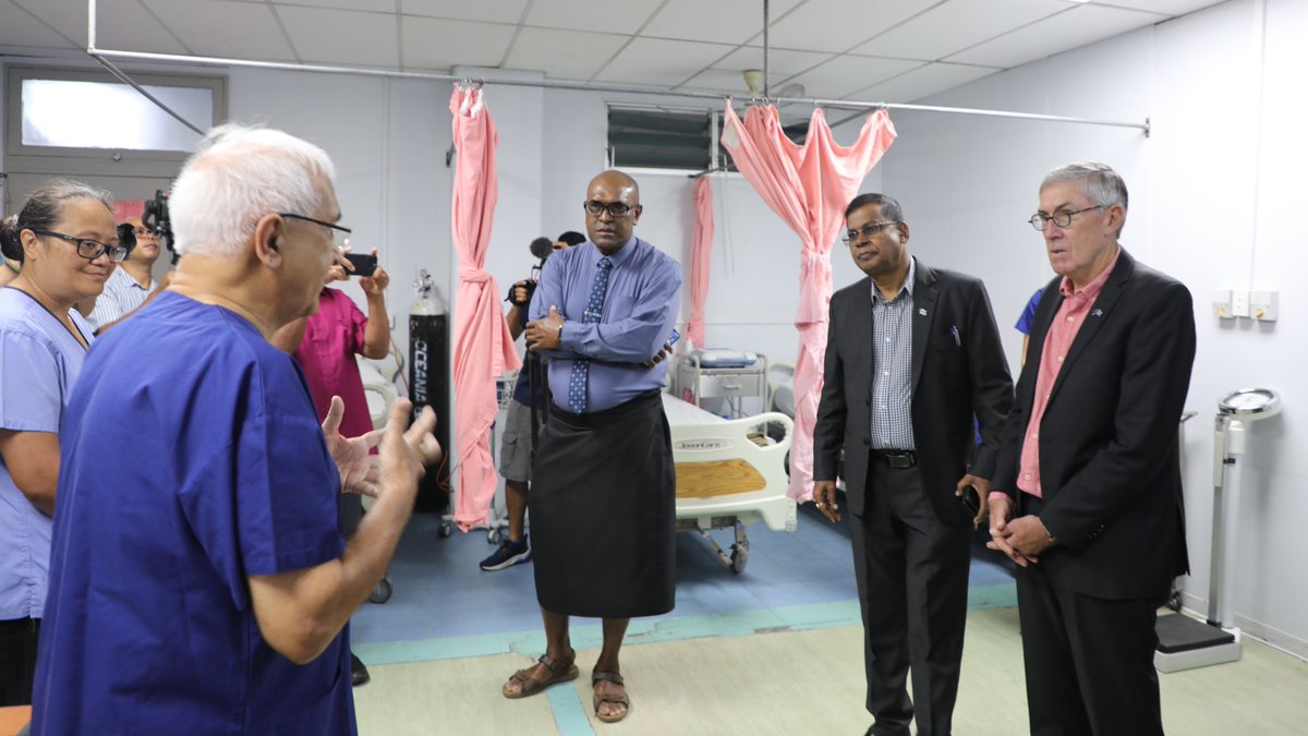 AusHCFJ's tweet photo. Great to join @bimanprasad & @MOHFiji Minister Lalabalavu to visit Dr Vijay Kapadia & the team at #CWMHospital, π¦πΊ is working together with @FijiGovernment to discuss how essential services, like the Cath Lab, are factored into the master planning for a new national hospital. https://t.co/DC4bzzR60Q