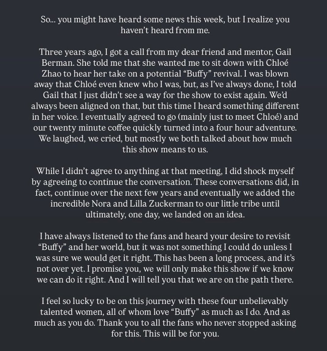 SpuffyLatino's tweet photo. Here is SMG post about Btvs reboot. Im still distressed for it but I will wait for the best , just for all the amazing Spuffy Btvs Buffy and Spike fans around the world. https://t.co/FC11QLELRZ