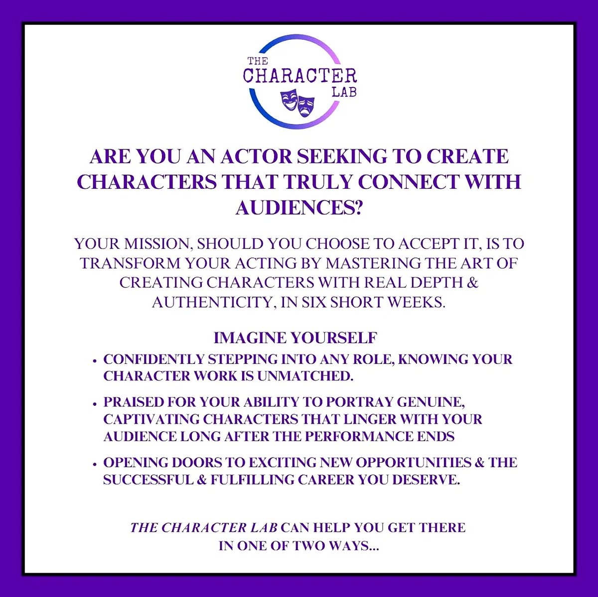 Clairebueno_'s tweet photo. If you are looking for an #acting coach look no further than my friend @ekingfarlow of @ShadowRoadProds who is helping #actor with preparation and character work. Please message her for enquiries
#TheCharacterLab #characterwork #characterdevelopment #actingcoach #performingarts https://t.co/2AZt1ph8Ud