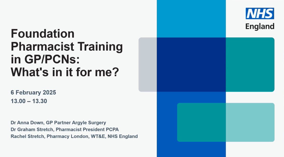 Recording : GP and PCNs - foundation pharmacist training - What’s in it for me?

bit.ly/GPprereg = recording on PCPA
And 
bit.ly/GPprereg1 = Slides

Read a blog in The Pharmacist News  about how it works in our practice here thepharmacist.co.uk/in-practice/fo…
