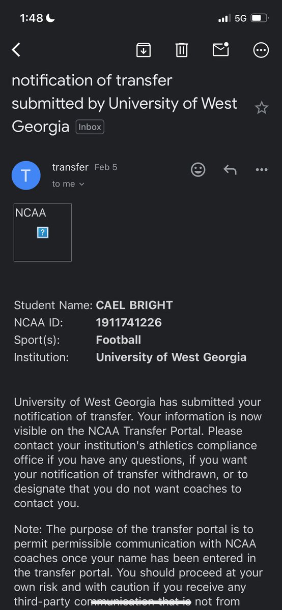 Thank you UWG, I am now entering the portal as a grad transfer (MAY) with 1 eligibility year left and a redshirt