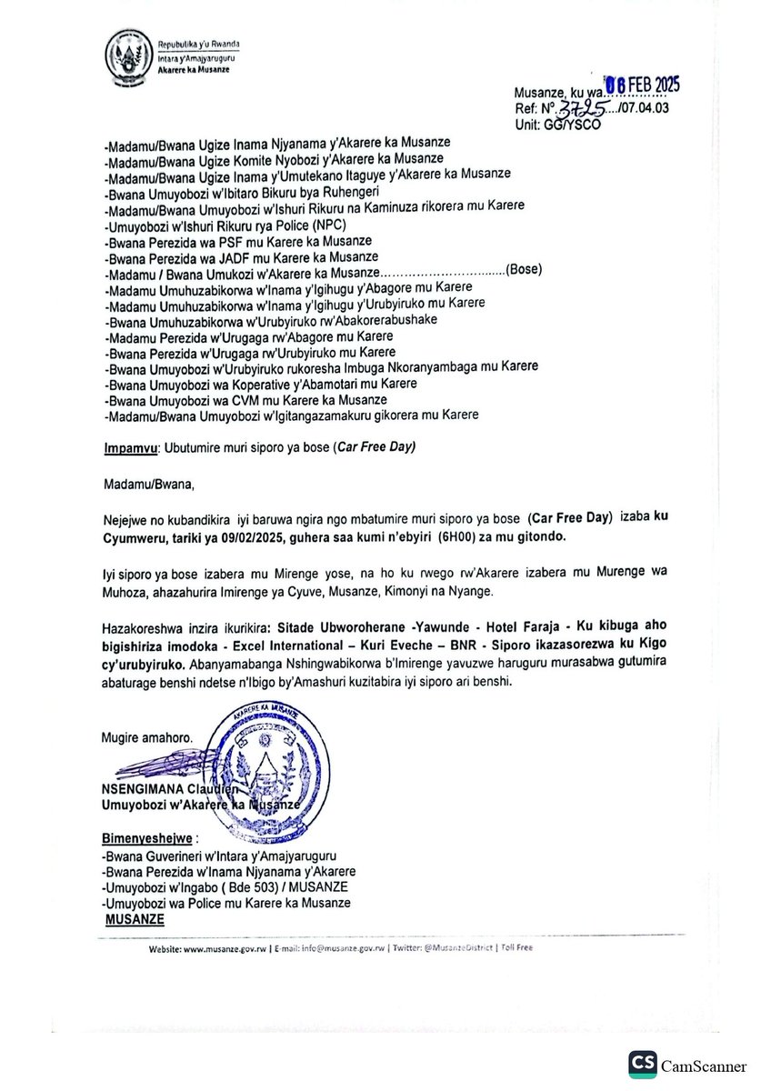 Mutumiwe muri Siporo rusange izaba ku cyumweru tariki ya 9 Gashyantare 2025, guhera saa kumi n'ebyiri  (06h00) za mu gitondo.