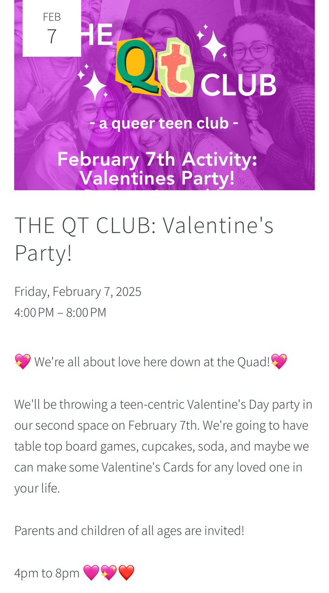 SKH_GSA's tweet photo. @TheQuadNL QT Club Teen Valentines’s Party tomorrow Feb 7. 🏳️‍🌈🩷❤️🧡💛💚🩵💙💜🏳️‍⚧️

Details and registration link below: https://t.co/Y6EtPDB1vQ

@skhmavericks https://t.co/8YGEe8rOwP