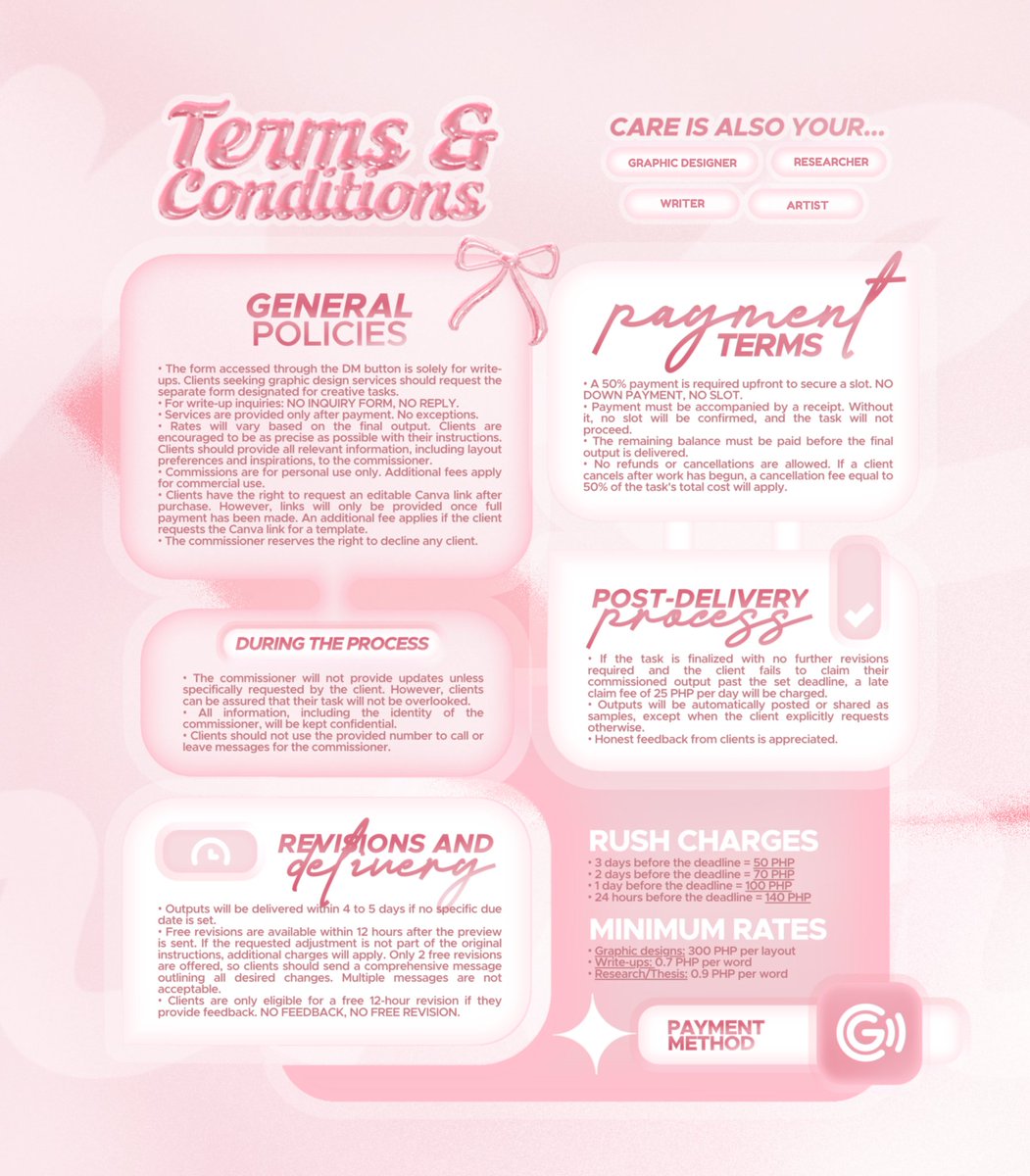 🎀 "𝑫𝒆𝒔𝒊𝒈𝒏𝒊𝒏𝒈 𝒘𝒊𝒕𝒉 𝒍𝒐𝒗𝒆, 𝒄𝒓𝒆𝒂𝒕𝒊𝒏𝒈 𝒘𝒊𝒕𝒉 𝒄𝒂𝒓𝒆."

Sugar, spice, and everything pink! Blossoming, one task at a time. On Care Comms, I value your style.

🎀 samples. #CareCommPieces
🐈‍⬛ feedback. #HelpedbyCareComms
💌 visit me. carecomms.carrd.co
