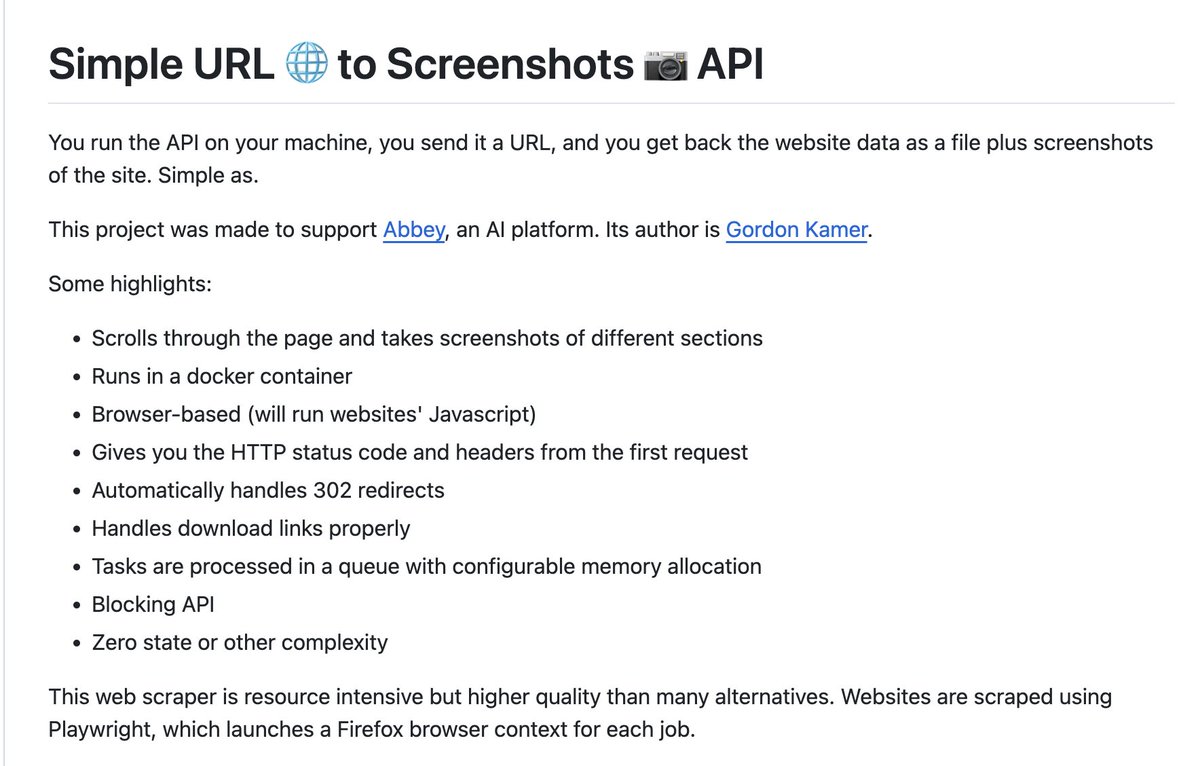 gkamer8's tweet photo. Self-hosted, simple web browser service – send URL, get screenshots. Was a fun project made for Abbey's web crawler template https://t.co/qGD212Diyg