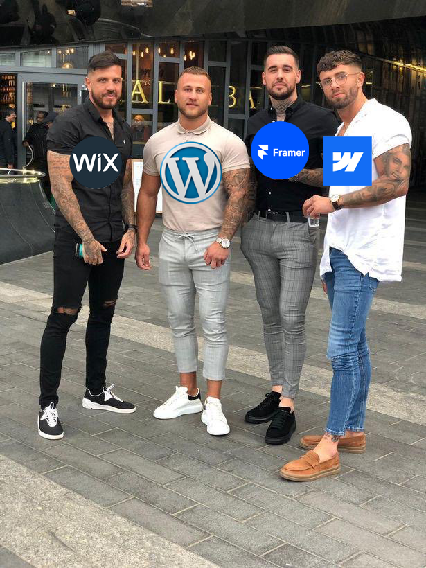 joyaldesignco's tweet photo. If web platforms where bros #webflow #wordpress #wix #framer https://t.co/BsHlwx7sYN