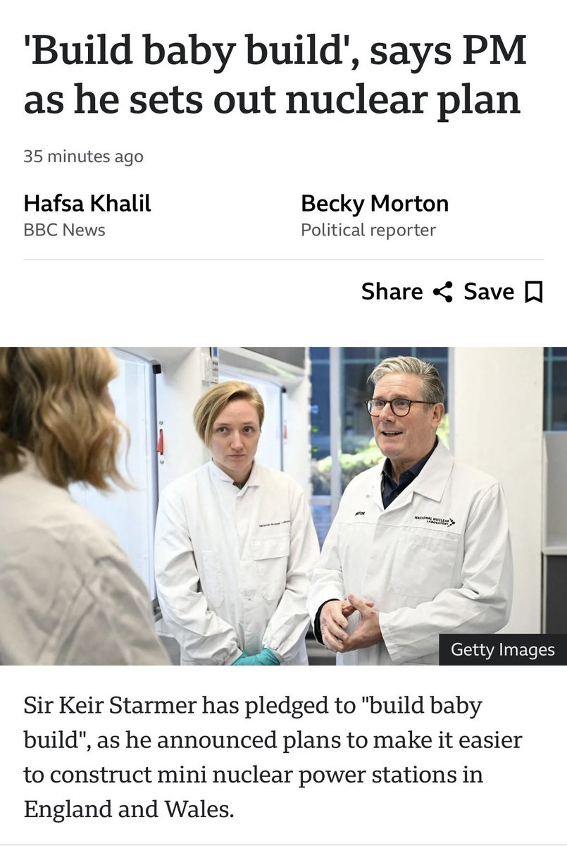 Build baby build die kerncentrales!

Britse regering gaat bouw (kleine) kerncentrales fors versnellen.
Mooi om te zien wat mogelijk is met politieke wil 💪! Goed om te leren hiervan zodat we dezelfde versnelling in Nederland kunnen realiseren.