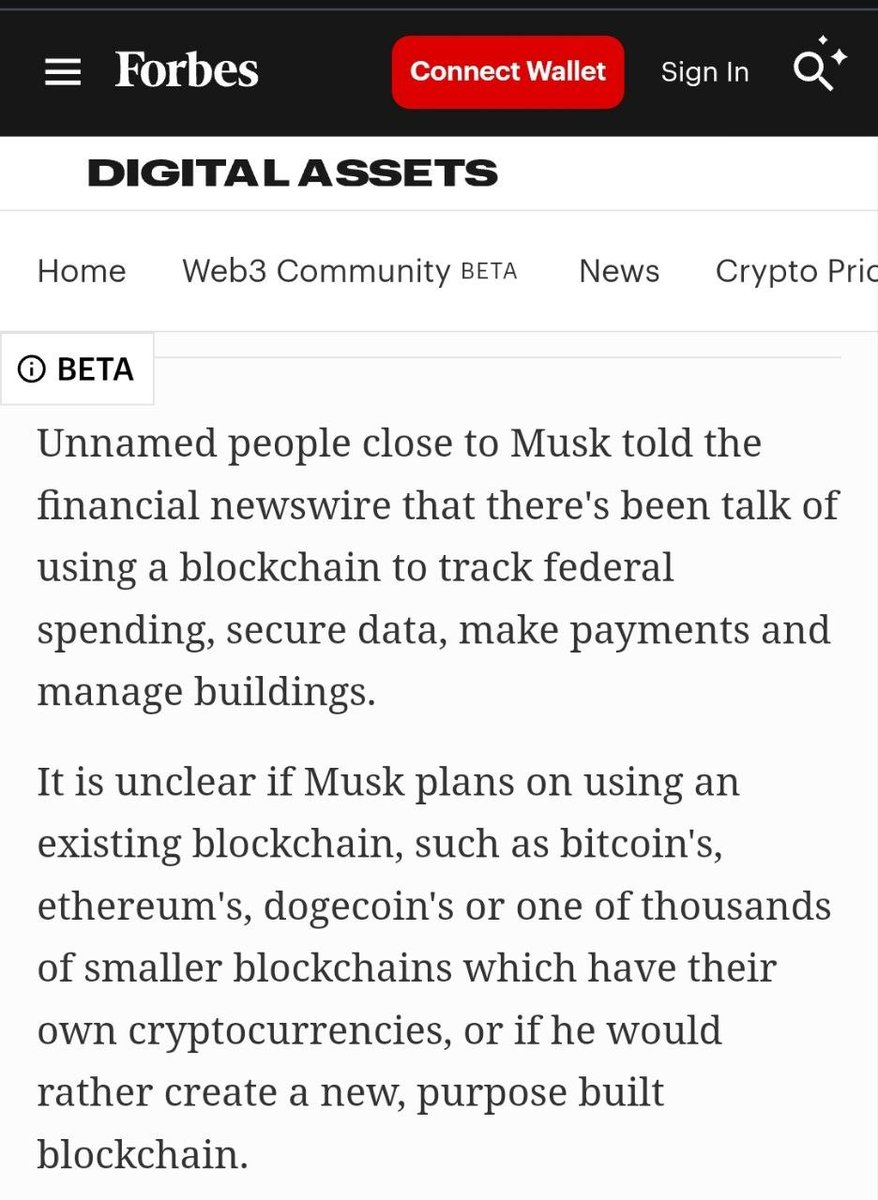 🚨 JUST-IN: Here is what Elon is looking to utilize for a Federal Blockchain application

🔹Track federal spending
🔹Secure data
🔹Make payments 
🔹Manage buildings

The administration's is creating  crypto working group and several networks have been rumored to be tapped like