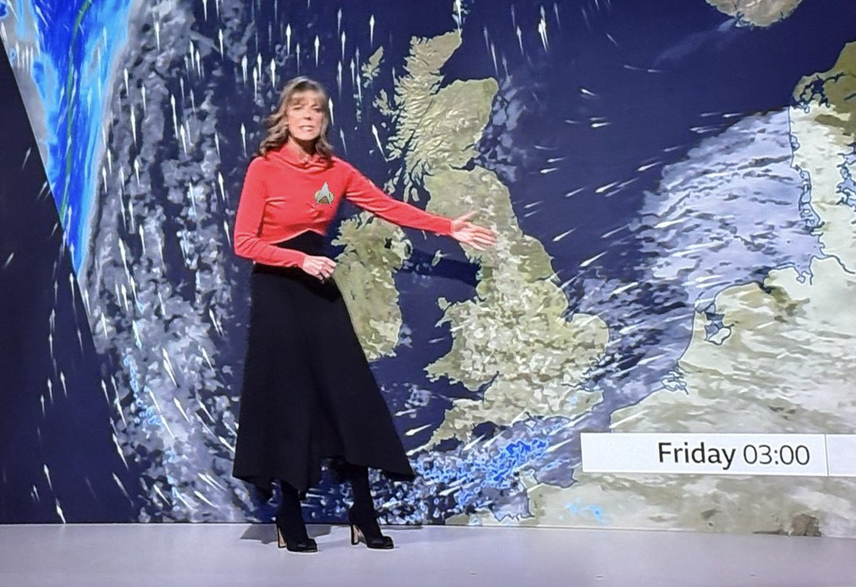 I didn’t know Louise Lear of BBC weather was in Starfleet? 🤔
<a href="/BBCNews/">BBC News (UK)</a> <a href="/bbcweather/">BBC Weather</a> <a href="/StarTrek/">Star Trek</a> <a href="/StarTrekOnPPlus/">Star Trek on Paramount+</a> <a href="/roddenberry/">𝚃𝚑𝚎 ❤ 𝚘𝚏 𝚂𝚝𝚊𝚛 𝚃𝚛𝚎𝚔</a> 
#LouiseLear #BBCWeather #Starfleet #StarTrek #StarfleetCommand