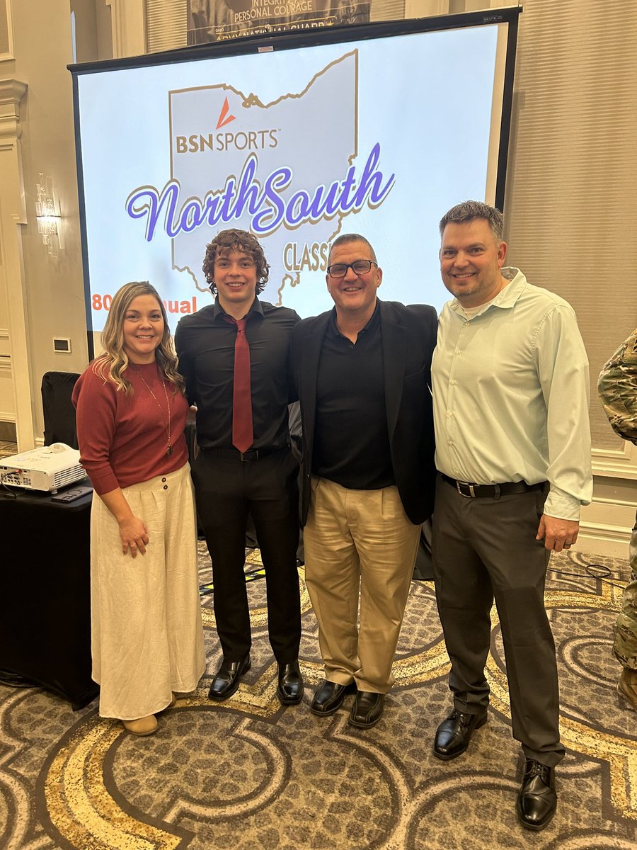 The Peterson family and Coach Franks at the North-South luncheon today. Congratulations Drayson!