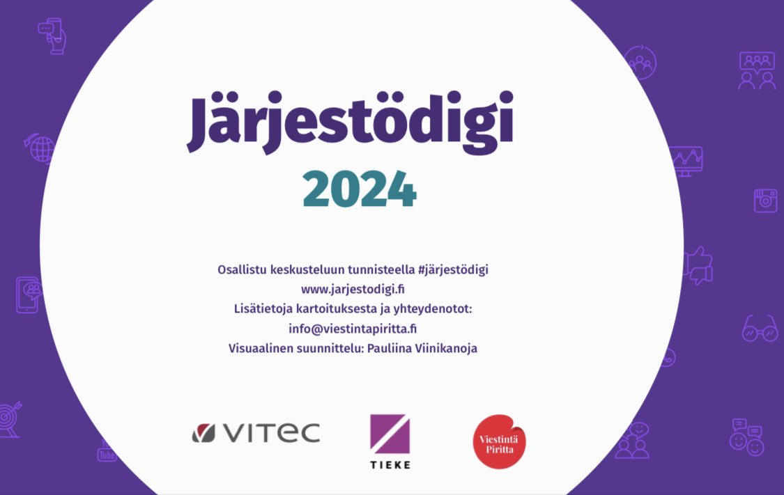 Tänään seurattiin mielenkiinnolla monen muun järjestön tapaan #Järjestödigi-kartoituksen tulosten julkaisua.

Tekoäly, teknologian vastuullinen käyttö ja somekanavat puhuttivat julkaisutilaisuudessa.

Kattava tulosten esittely löytyy ao. sivustolta ⬇️

jarjestodigi.fi