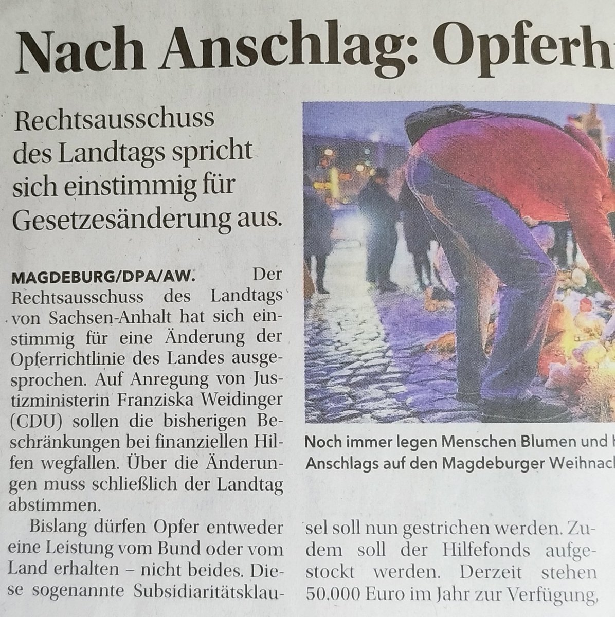 ute_____'s tweet photo. Es gibt auch gute Nachrichten:
#Magdeburg
#MagdeburgAttack
Artikel aus der Volksstimme von heute. https://t.co/2Q6YWmmkLD