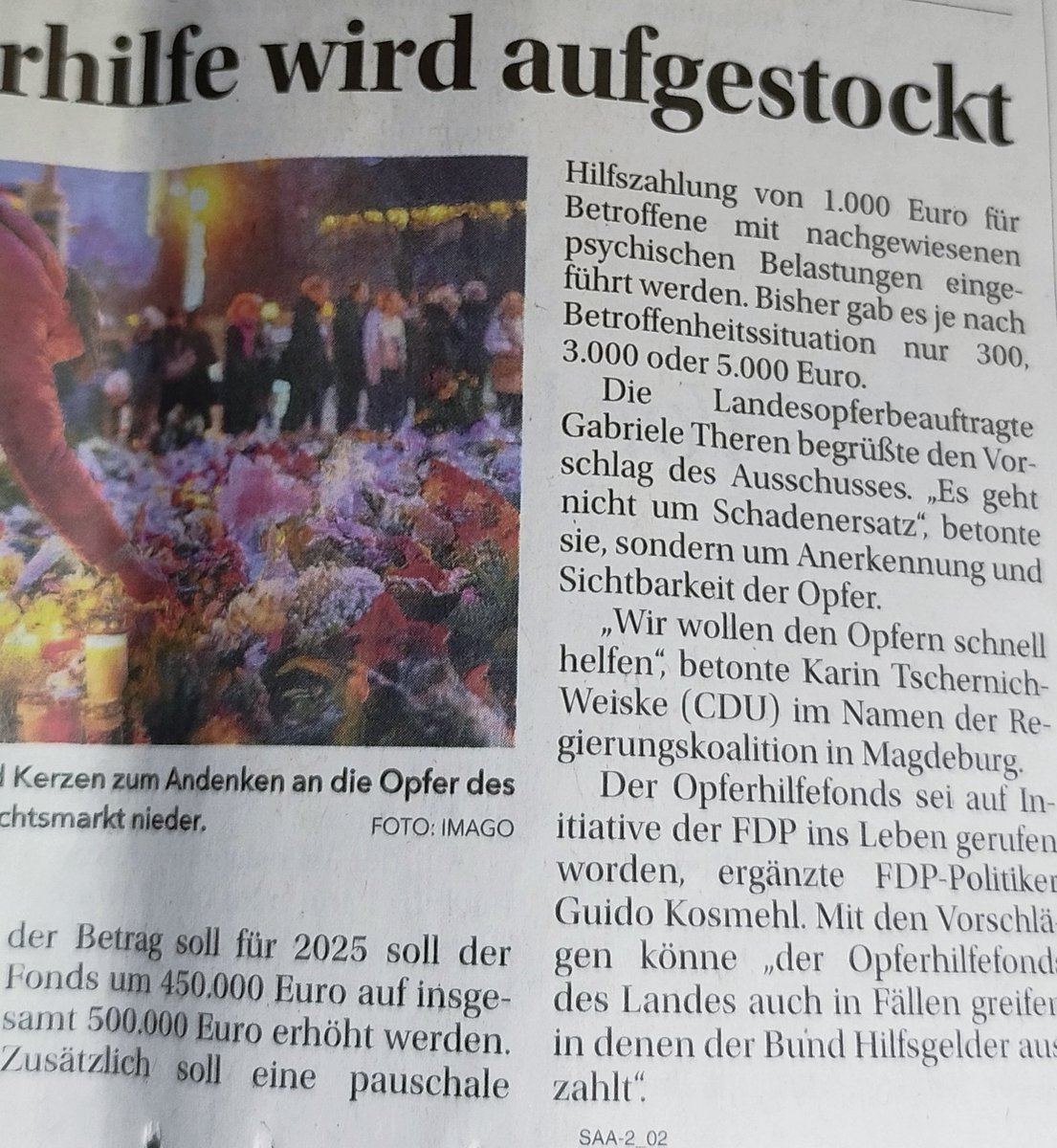 ute_____'s tweet photo. Es gibt auch gute Nachrichten:
#Magdeburg
#MagdeburgAttack
Artikel aus der Volksstimme von heute. https://t.co/2Q6YWmmkLD
