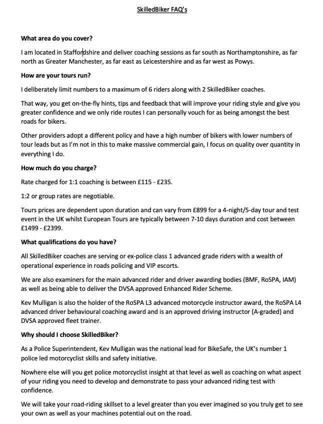 Here's some FAQ's answered for you ahead of the new biking season... slots available from April onwards👍

skilledbiker.co.uk