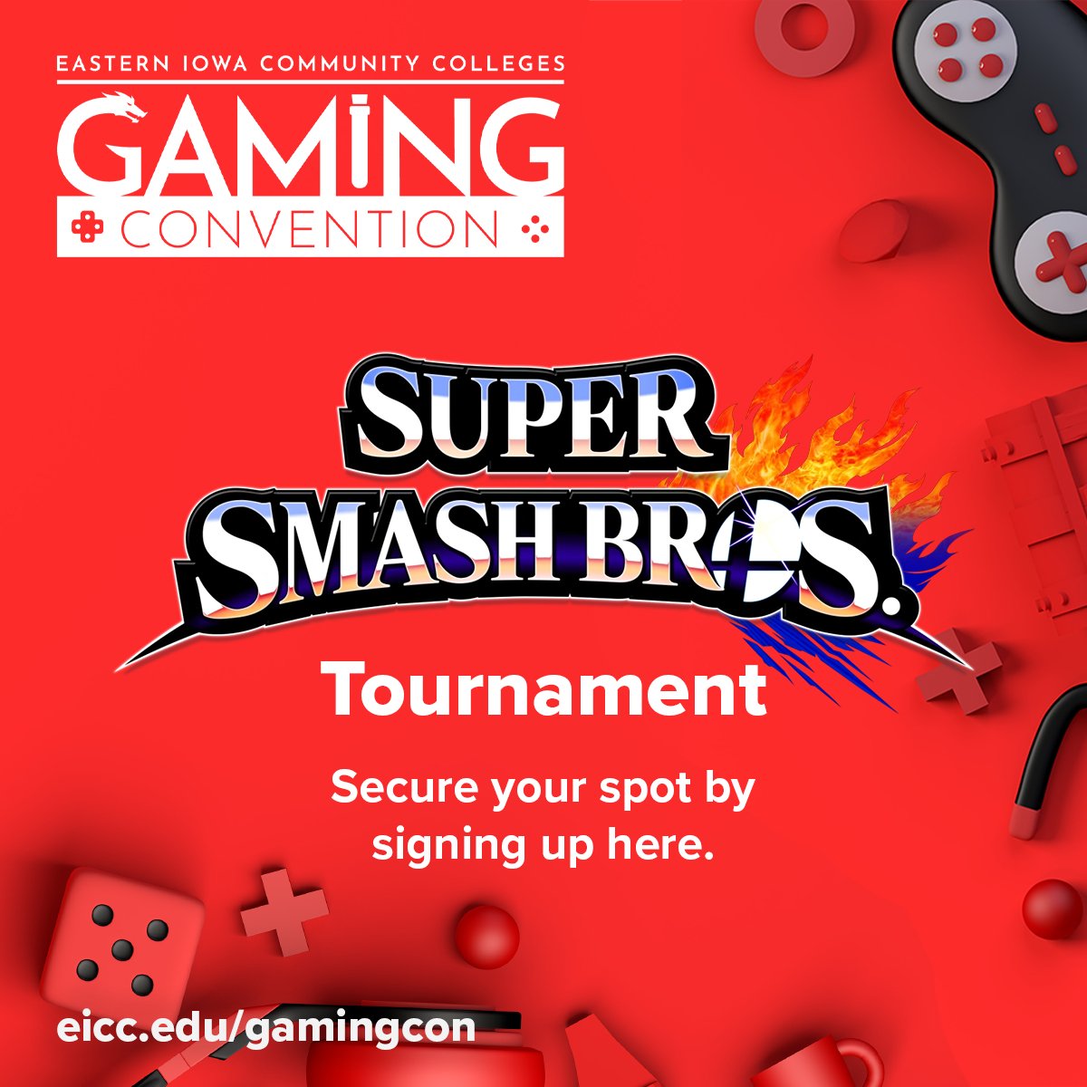 tweet_eicc's tweet image. Think you have what it takes to dominate in our Super Smash Bros tournament? 🕹️ Join us at the EICC Gaming Convention on April 12! Secure your spot - sign up: eventbrite.com/e/eicc-gaming-…

Let the games begin! 

#EICCGamingCon #THECommunitysCollege #tabletopgames #boardgames 🎲🎮♟️