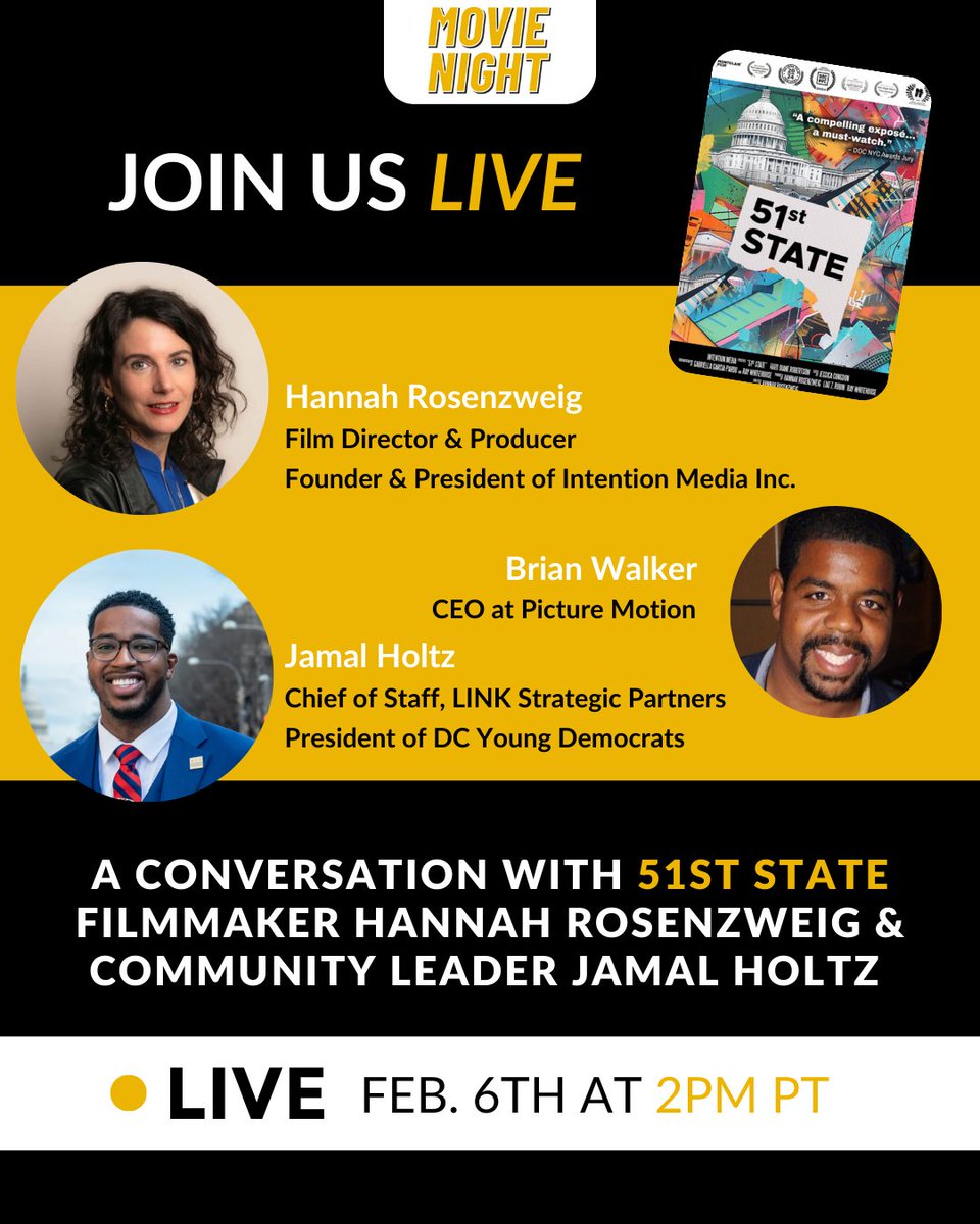 Picture Motion (@citizenpicmo) on Twitter photo 🔜"The Fight for #DCstatehood: Behind #51sStateFilm w/ <a href="/JamalHoltz/">Jamal Holtz</a> and <a href="/hannahdocs/">Hannah Rosenzweig</a>."
TODAY: @ 2PM PT join us on IG for a LIVE hosted by PicMo CEO Brian Walker that explores the incredible documentary that's part of our #PicMoMovieNight campaign!
🎬Host a screening, link in bio! 🔜"The Fight for #DCstatehood: Behind #51sStateFilm w/ <a href="/JamalHoltz/">Jamal Holtz</a> and <a href="/hannahdocs/">Hannah Rosenzweig</a>."
TODAY: @ 2PM PT join us on IG for a LIVE hosted by PicMo CEO Brian Walker that explores the incredible documentary that's part of our #PicMoMovieNight campaign!
🎬Host a screening, link in bio!
