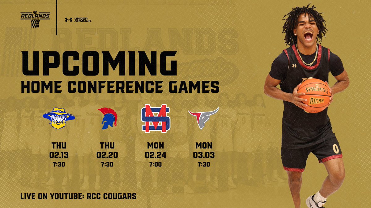 RedlandsCC_MBB's tweet photo. We have our Region 2 Bye today but we want to use this opportunity to thank our community for the support in the first round of conference games &amp; to invite all of you for our last 4 home games of the season.

We are incredibly grateful!!!

#GoRedlandsCougs🐾🐾 
#RunLands🔥🏀💨 https://t.co/kD8jpZm8Qh
