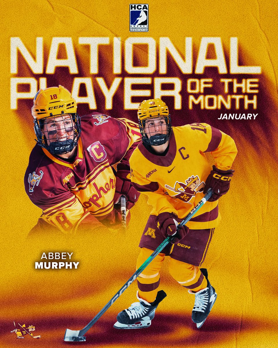 GopherWHockey's tweet photo. MURPHY MAGIC CONTINUES TO SWEEP THE NATION ✨

For the second-straight month, Abbey Murphy was named 𝐍𝐚𝐭𝐢𝐨𝐧𝐚𝐥 𝐏𝐥𝐚𝐲𝐞𝐫 𝐨𝐟 𝐭𝐡𝐞 𝐌𝐨𝐧𝐭𝐡 by @chcommissioners! 〽️🏆

📰: https://t.co/XI1KJBRGAk

#GWH | #SkiUMah https://t.co/IFfLbSa8S2