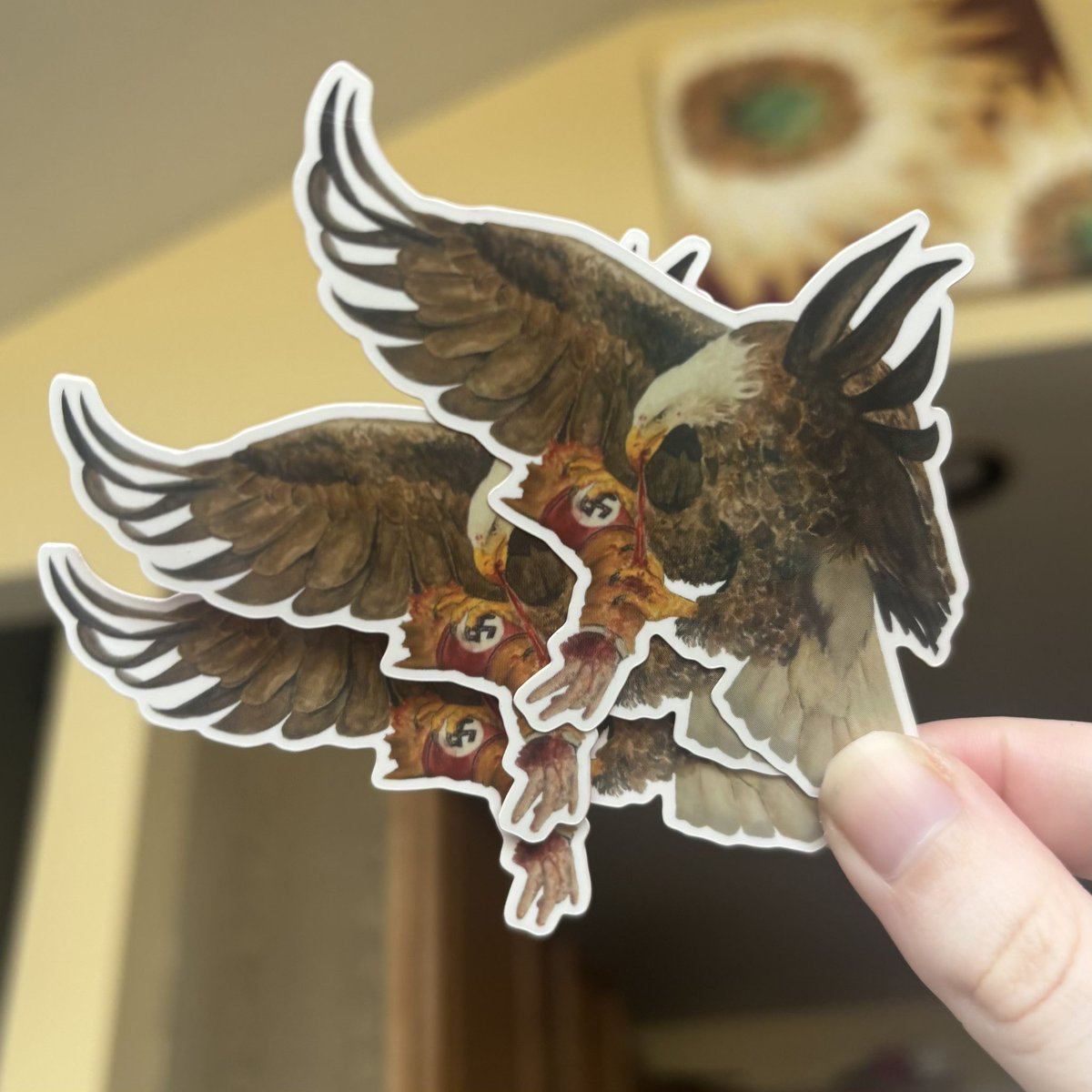 Cyareaxes's tweet photo. Returning to this terrible app to make a little announcement! 

Super patriotic anti-n@zi stickers are now available, and 50% of proceeds are donated to ACLU to help fight for the rights of ALL Americans

🔗 below! 

#ElonMusk #watercolor #sticker #USA #LGBTQ #bipoc #Immigration https://t.co/RDNgUhNjeL